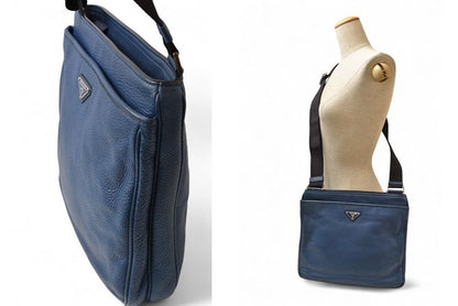 Prada Shoulder Bag Prada Cross Body Bag Vitello Daino Deerskin Navy Triangle