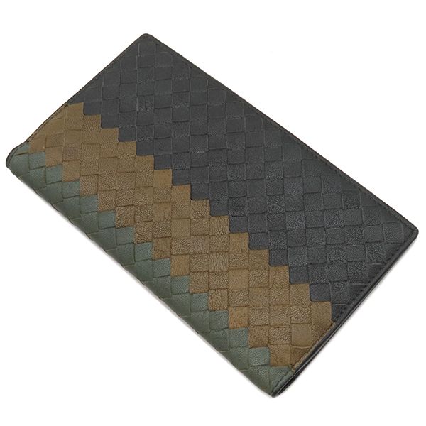Bottega Veneta Long Wallet Intrecciato Leather Black X Brown X Khaki Black