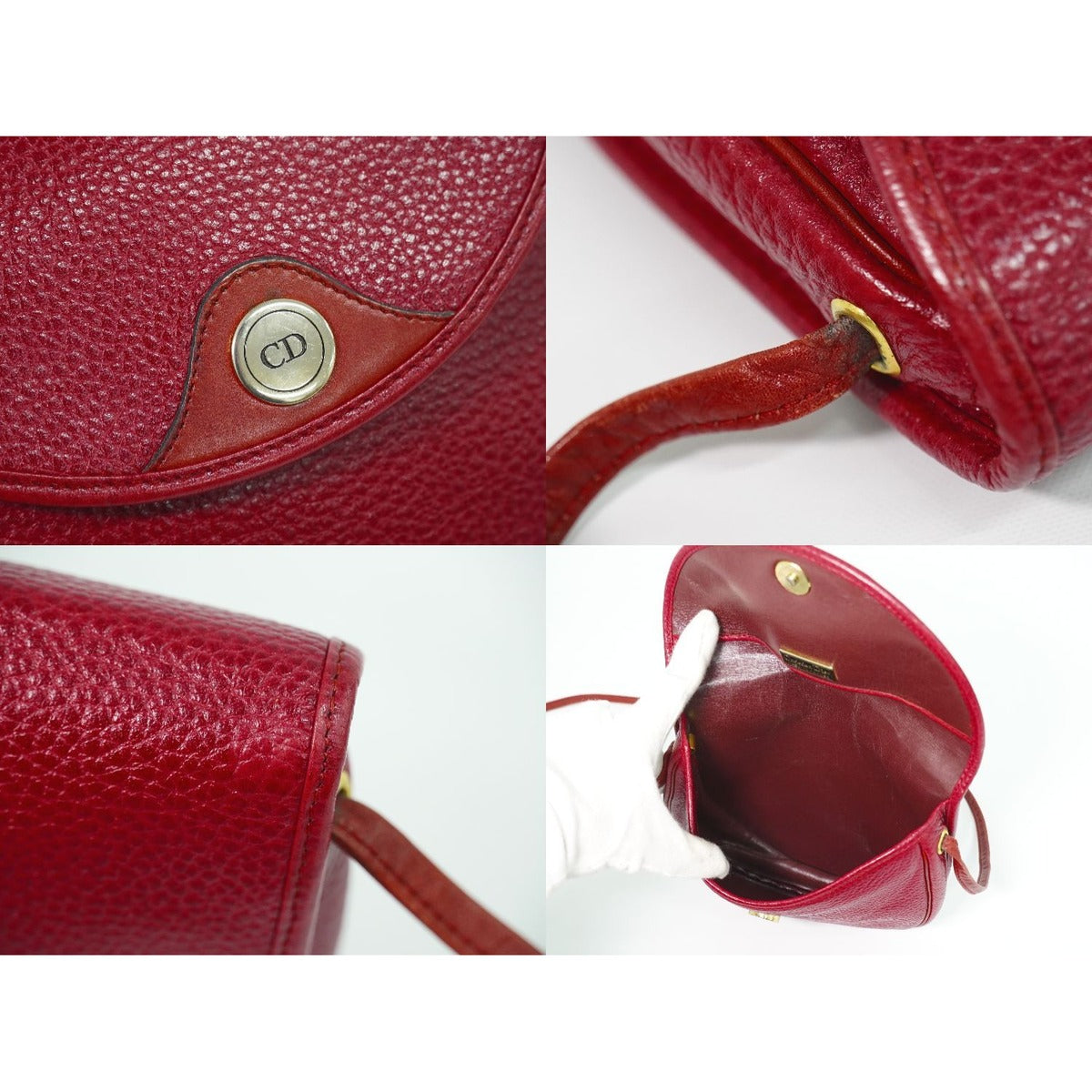 Dior Leather Shoulder Bag Pochette Red Outside — view 8