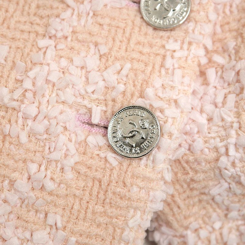 Chanel Tweed Skirt 36 P07019 Pink Beige Knee Length