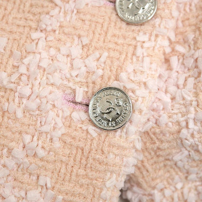 Chanel Tweed Skirt 36 P07019 Pink Beige Knee Length