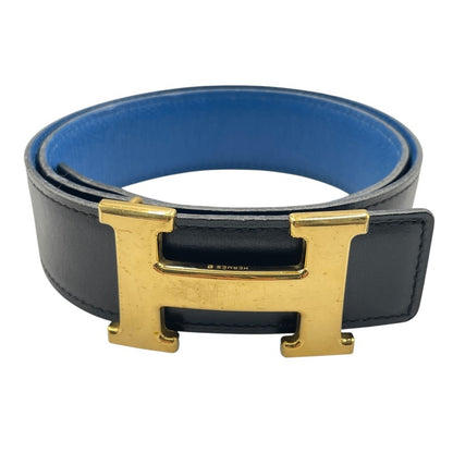Hermes Constance H Buckle Reversible Belt Black Blue Gold Hardware