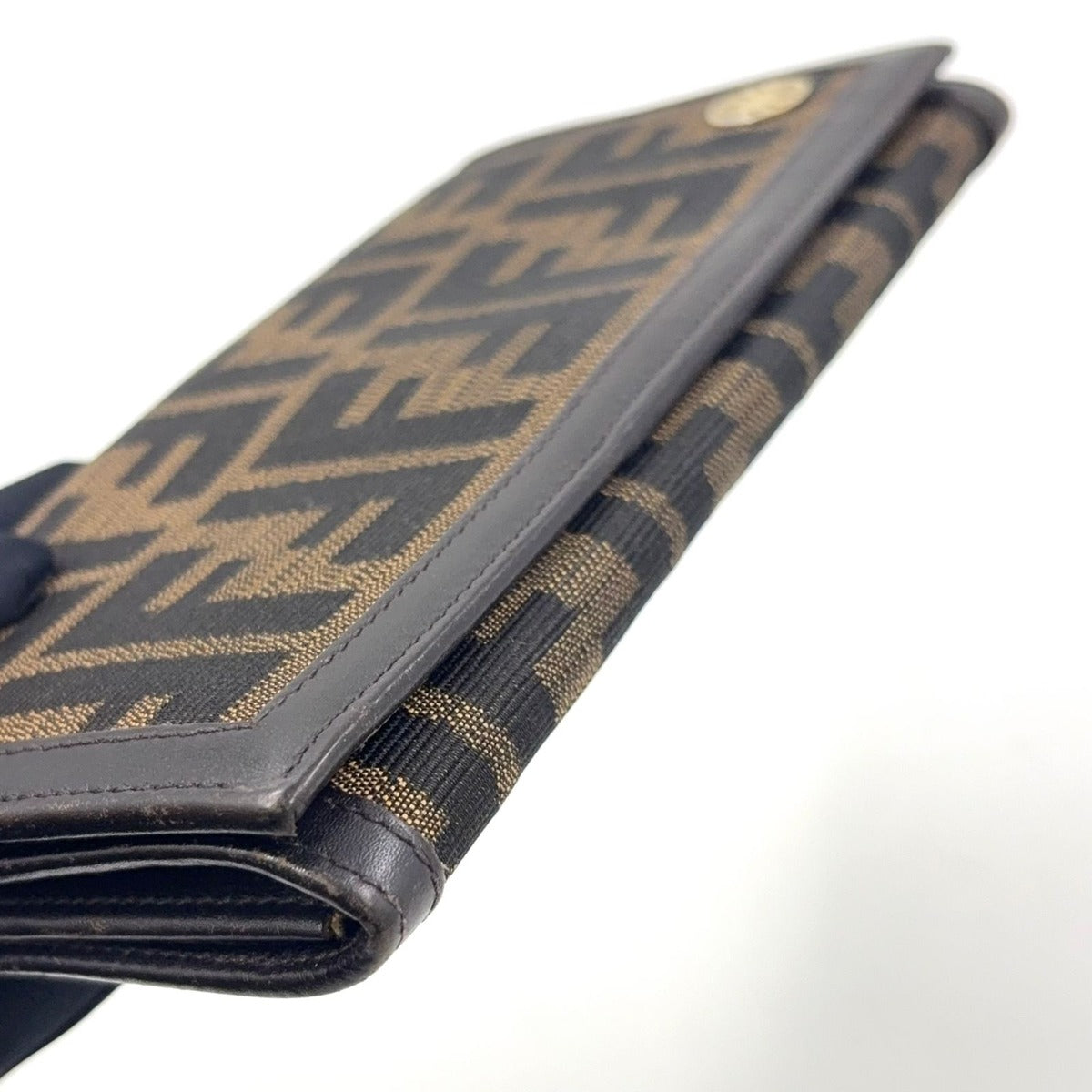 Fendi Zucca Pattern Bifold Leather Canvas Dark Brown Wallet Gold — view 7