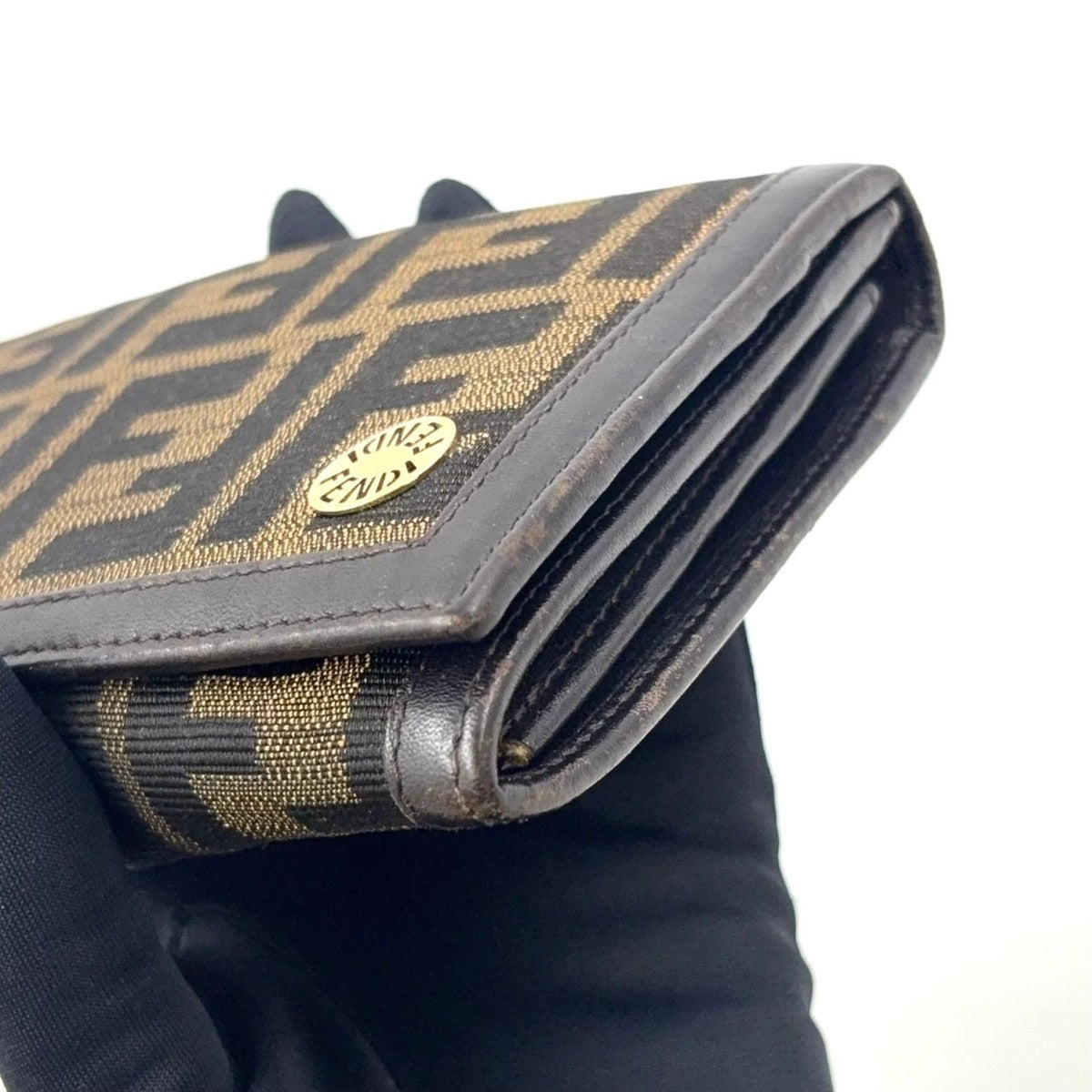 Fendi Zucca Pattern Bifold Leather Canvas Dark Brown Wallet Gold — view 8