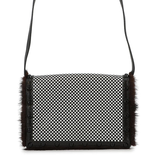 Fendi Shoulder Bag Check Studded Leather Fur