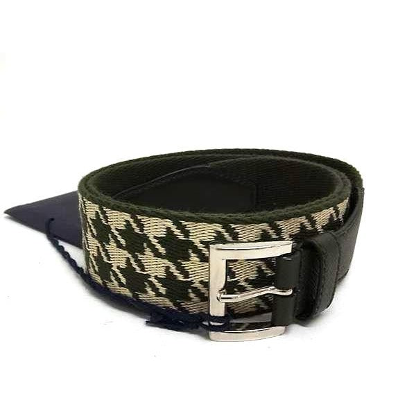 Prada Canvas and Leather Staggered Pattern Belt Size Indicated 95/38