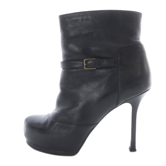 Saint Laurent Yves Short Boots Leather Pin Heel 35 Black