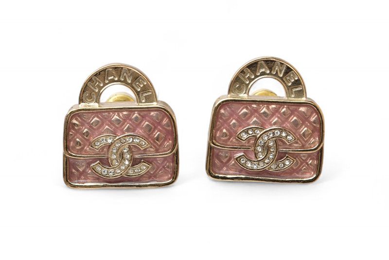 Chanel Earrings Chanel Accessories CC Bag Motif Rhinestone Rose Gold B24
