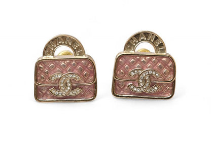 Chanel Earrings Chanel Accessories CC Bag Motif Rhinestone Rose Gold B24
