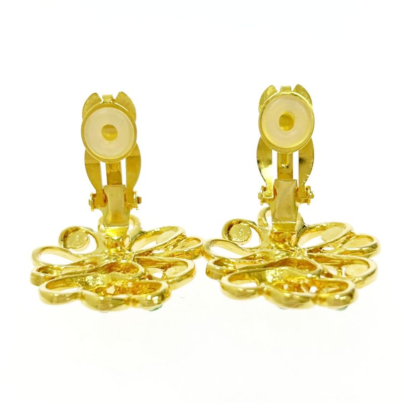 Yves Saint Laurent GP Rhinestone Flower Earrings Gold 465425