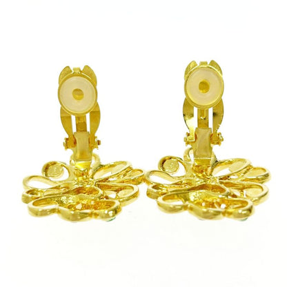 Yves Saint Laurent GP Rhinestone Flower Earrings Gold 465425