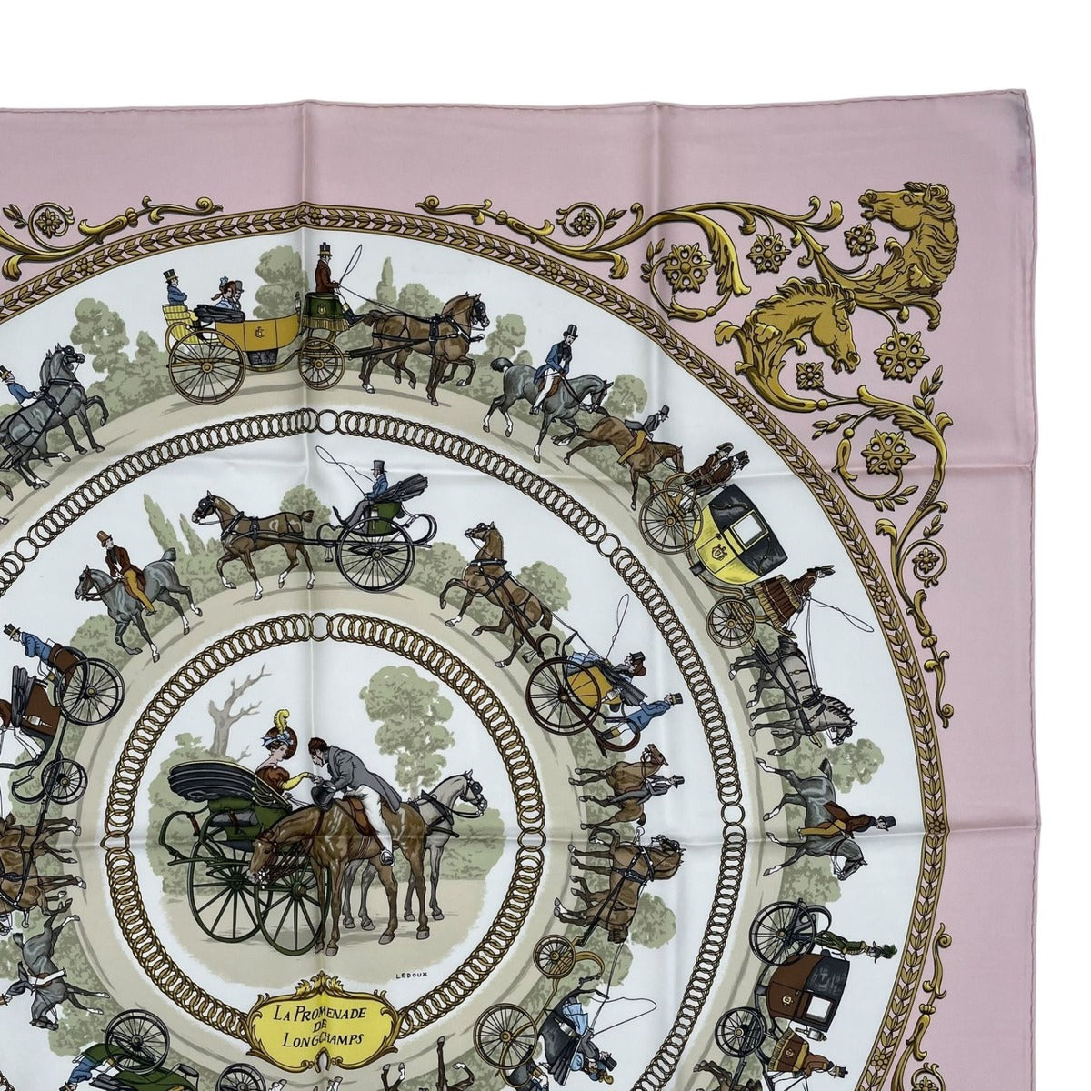 Hermes Scarf Silk Carre 90 la Promenade de Longchamps Walk to Long Chien Pink — view 3