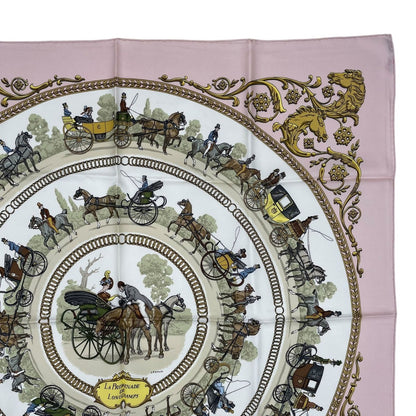 Hermes Scarf Silk Carre 90 la Promenade de Longchamps Walk to Long Chien Pink — view 3