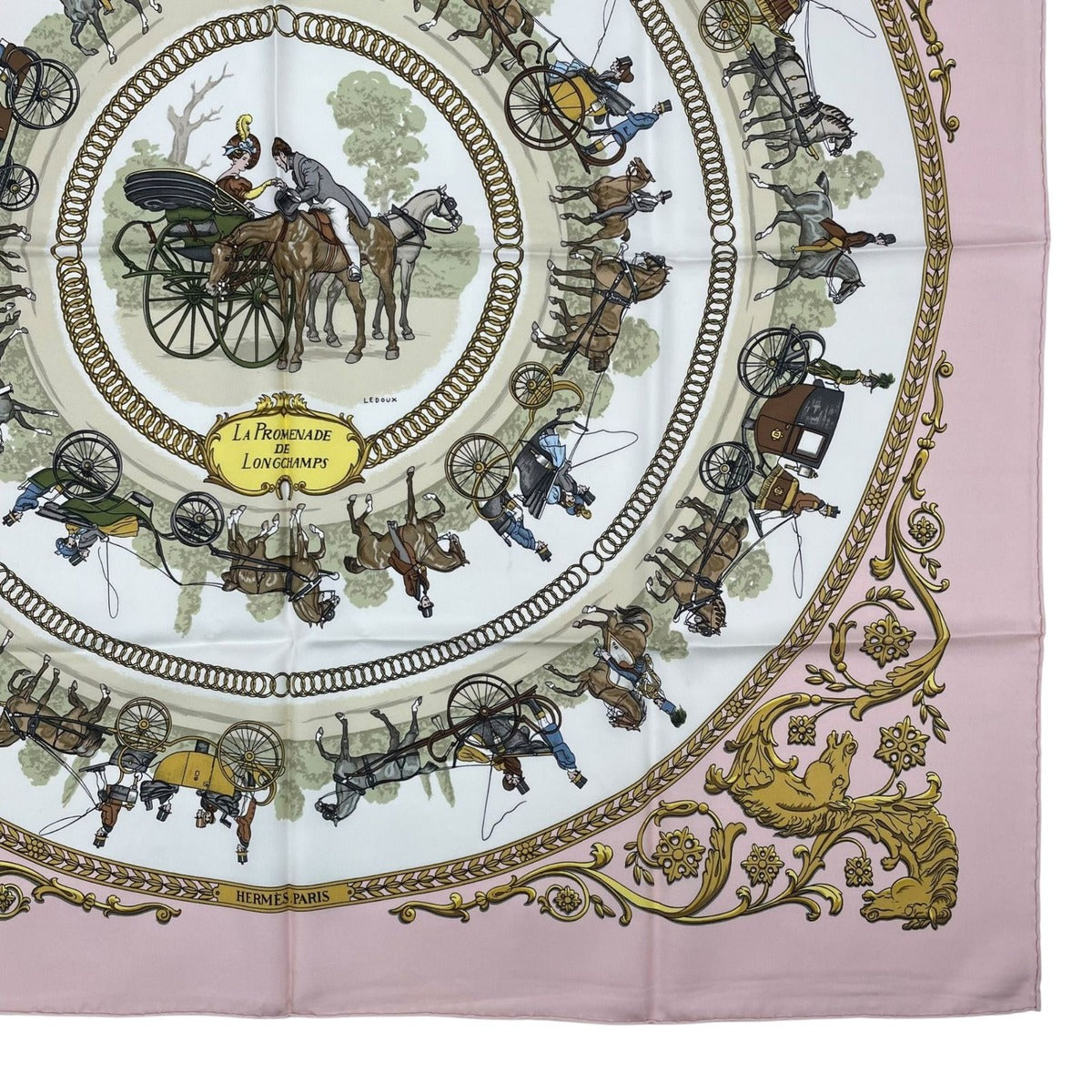 Hermes Scarf Silk Carre 90 la Promenade de Longchamps Walk to Long Chien Pink — view 5