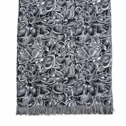 Dior Jardin All Over Pattern Throw Wool Large Shawl Logo Black Gray Scarf
