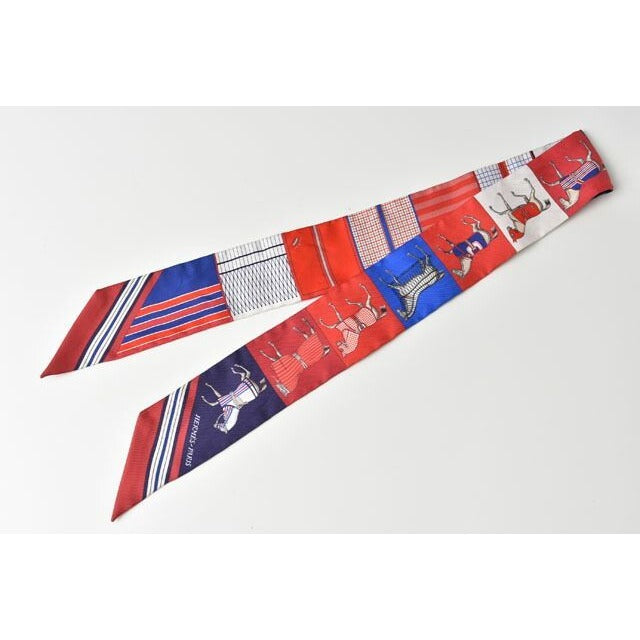 Hermes Twillye Scarf Silk Twill Horse Motif Red Blue Multi — view 2