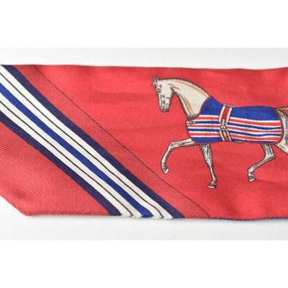 Hermes Twillye Scarf Silk Twill Horse Motif Red Blue Multi — view 5