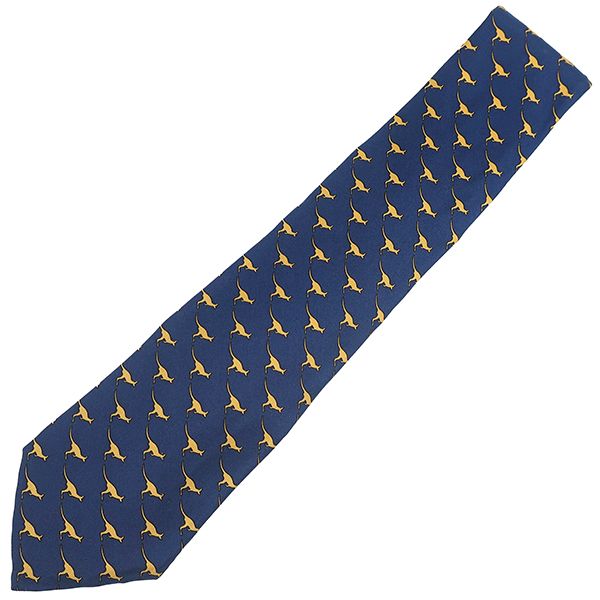 Hermes Tie Animal Print 8cm (3.15in) Silk Navy and Yellow Navy Blue Yellow
