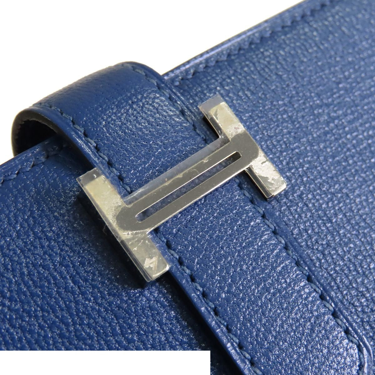 Hermes Bearn Soufflet Blue Brighton Silver Chevre Wallet — view 4