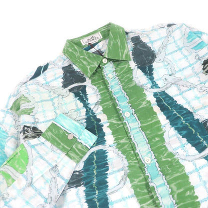 Hermes 100% Cotton Tatersale Remix Bis Total Pattern Sleeve Serie Button Long