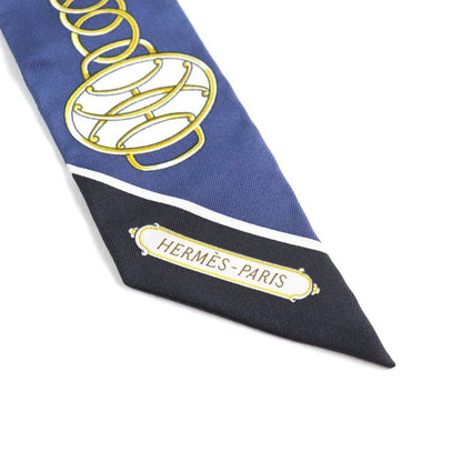 Hermes Twilly Lift Profile Lift Profile 100% Silk Marine/noir/gold Scarf With