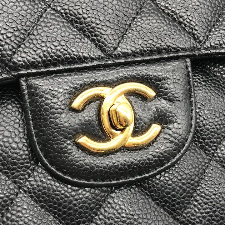 Chanel CC Logo Big Quilted Caviar Leather Chain Shoulder Bag Black
