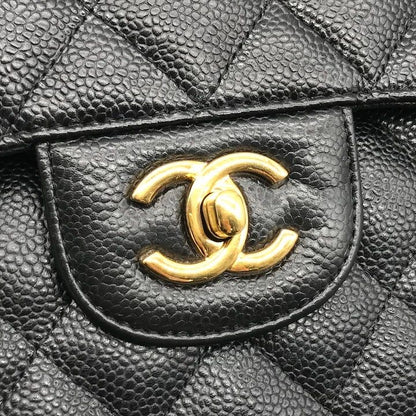 Chanel CC Logo Big Quilted Caviar Leather Chain Shoulder Bag Black
