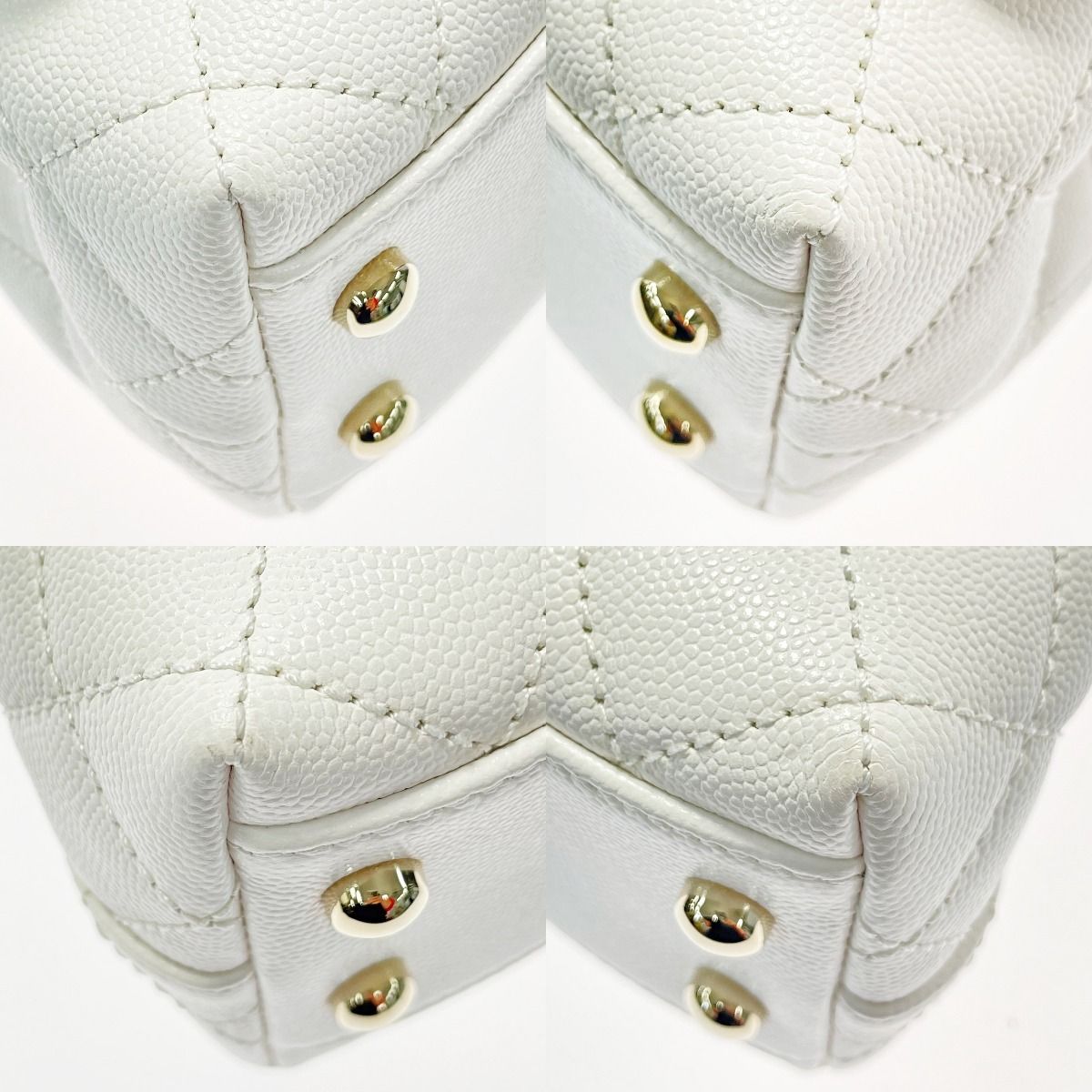 Chanel Coco Handle As2215 White 2way Bag Matelasse Caviar Skin Ladies Gold