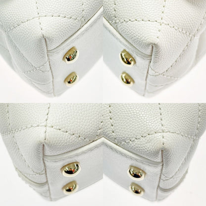 Chanel Coco Handle As2215 White 2way Bag Matelasse Caviar Skin Ladies Gold