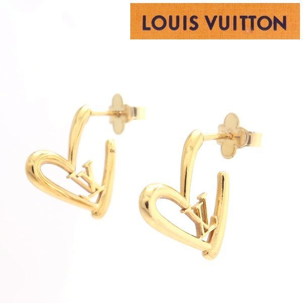 Louis Vuitton Book De Reuil Heart Fallen Love PM Earrings Gold Color GP