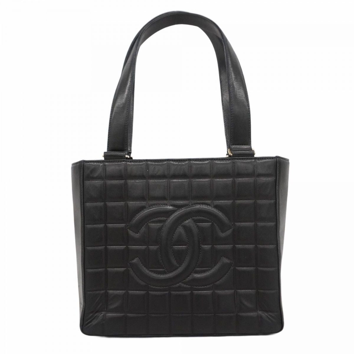 CHANEL Vintage Lambskin Quilted Chocolate Bar Tote Black Purse