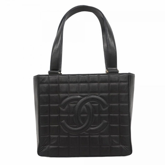 CHANEL Vintage Lambskin Quilted Chocolate Bar Tote Black Purse