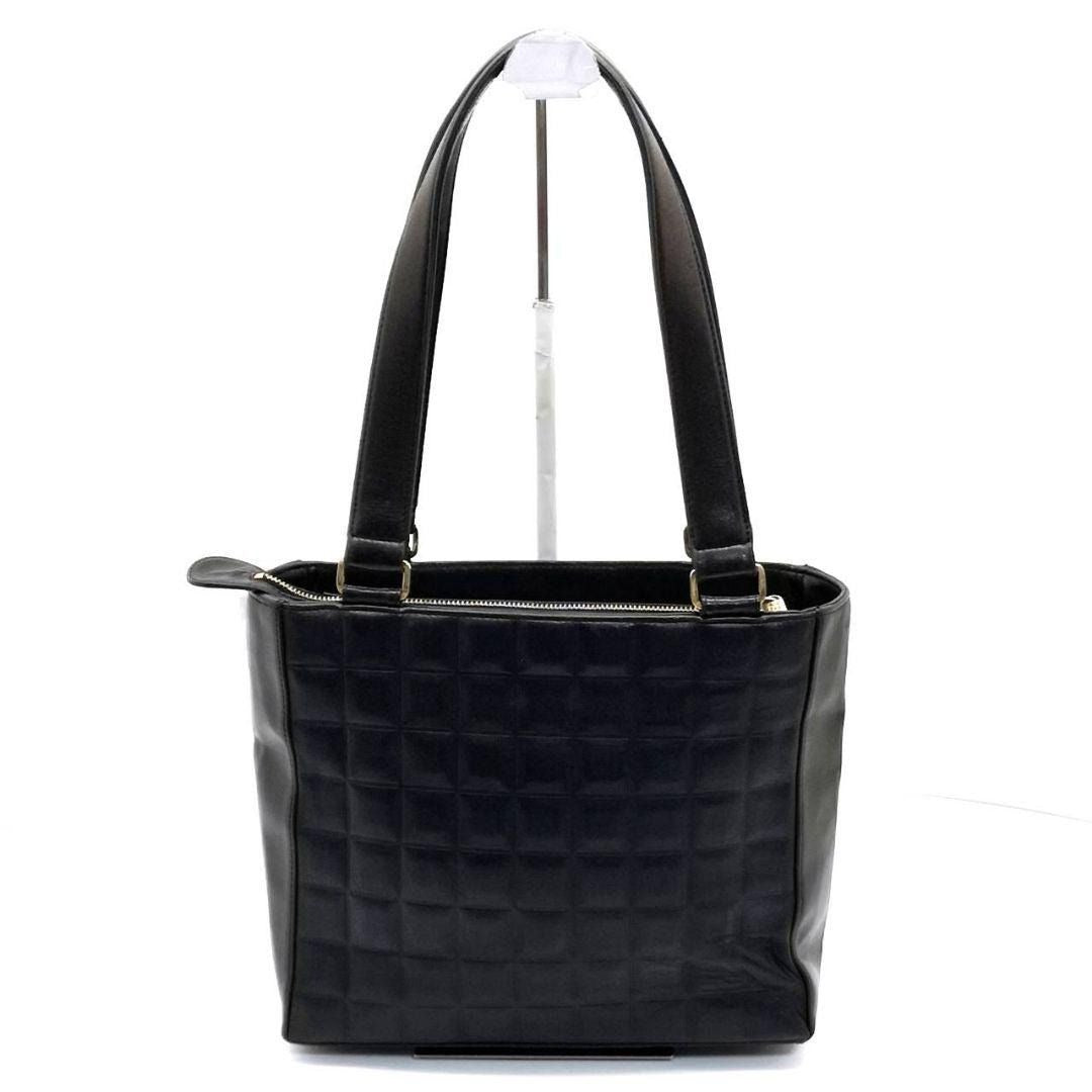 CHANEL Vintage Lambskin Quilted Chocolate Bar Tote Black Purse