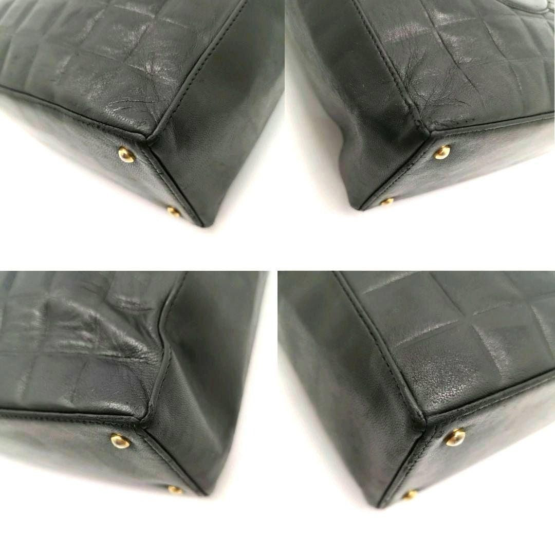 CHANEL Vintage Lambskin Quilted Chocolate Bar Tote Black Purse