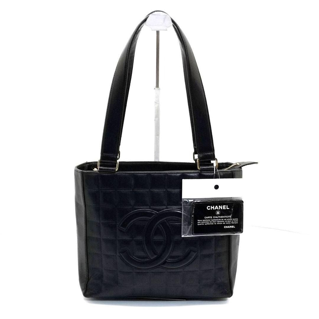 CHANEL Vintage Lambskin Quilted Chocolate Bar Tote Black Purse