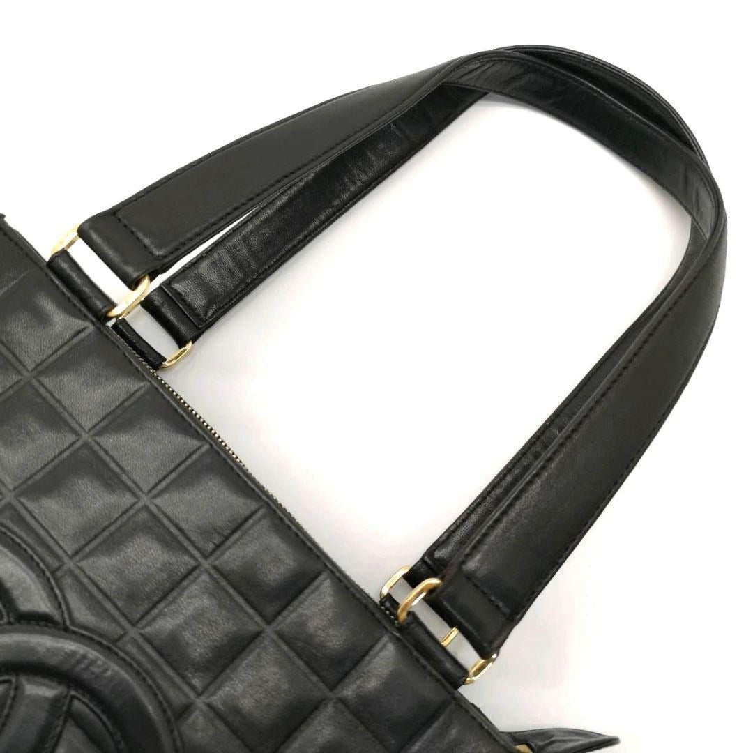 CHANEL Vintage Lambskin Quilted Chocolate Bar Tote Black Purse