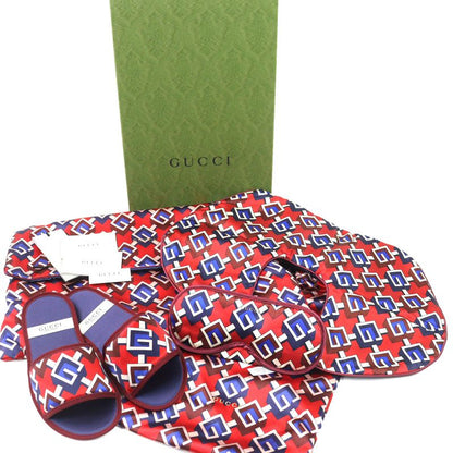 Gucci Geometric G Print Travel Set 100% Silk Eye Mask Air Pillow Slippers