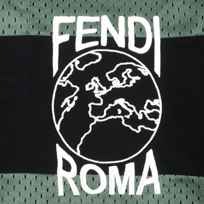  Fendi 2020 Faf630 Striped Logo Embroidery Mesh Short Sleeve Polo Shirt Green