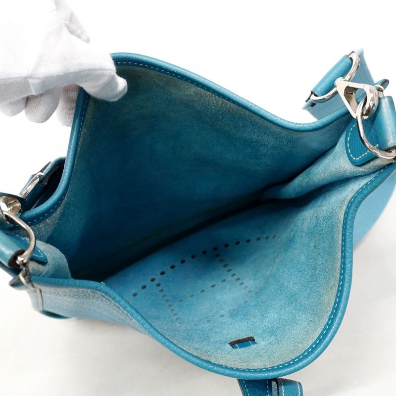 Hermes Shoulder Bag Evelyn 2PM Taurillon Cles Mance Blue Jean Silver Hardware