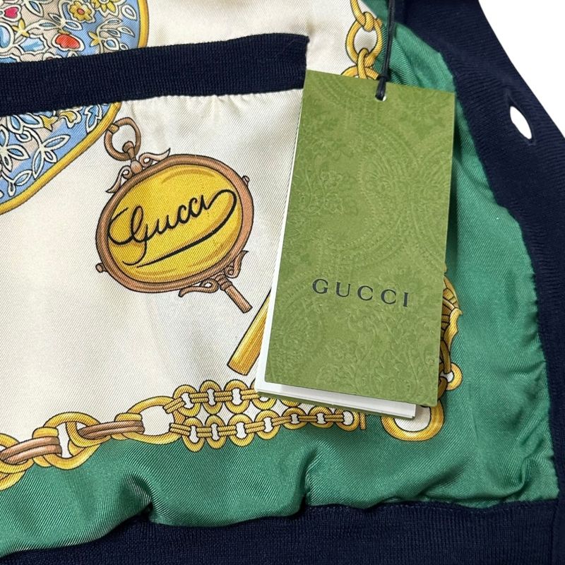 Gucci 23aw All-Over Silk Scarf Reversible Piping Knit Cardigan 749088 M(170)