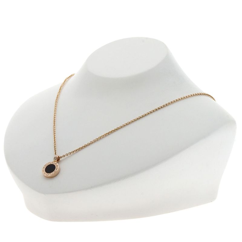 Bvlgari Bulgari Shell Onyx Diamond Necklace 18K Pink Gold Ladies