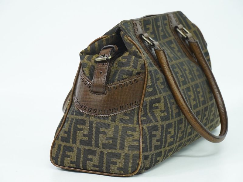 Authentic Fendi Etonico Zucca Tote Handbag Canvas Brown 8bn162 Etonico Bag