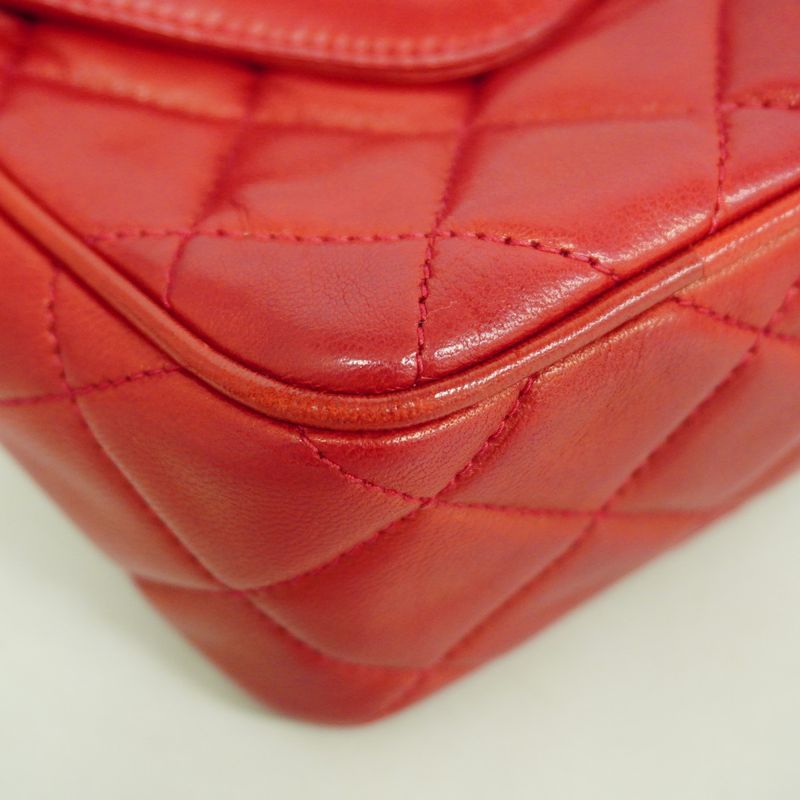 Chanel Shoulder Bag Matelasse Lambskin Red Gold Hardware Women