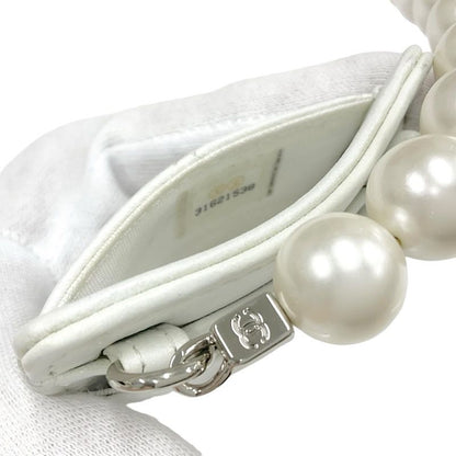 Chanel Card Case Card Holder Pass Case White Silver Coco Mark Charm Matelasse