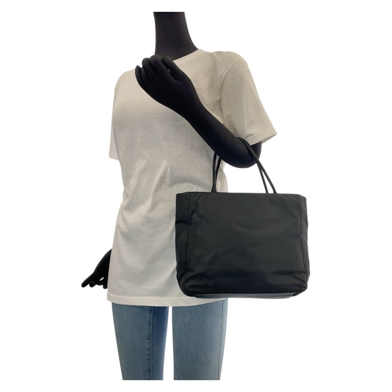 Prada Tessuto Triangle Logo Plate Black Silver Hardware Nylon Tote Bag Shoulder
