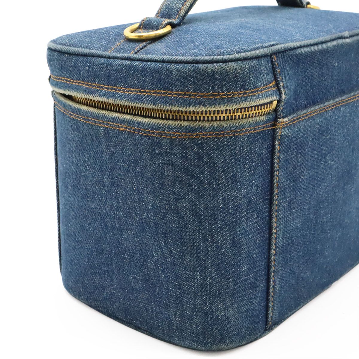 Chanel Coco Mark Denim Vanity Bag Handbag Cosmetic Pouch Makeup Pouch Blue Gold