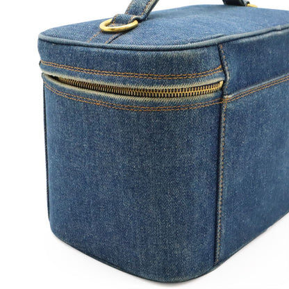 Chanel Coco Mark Denim Vanity Bag Handbag Cosmetic Pouch Makeup Pouch Blue Gold