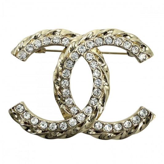 Chanel Brooch CC Logo Rhinestone Gold