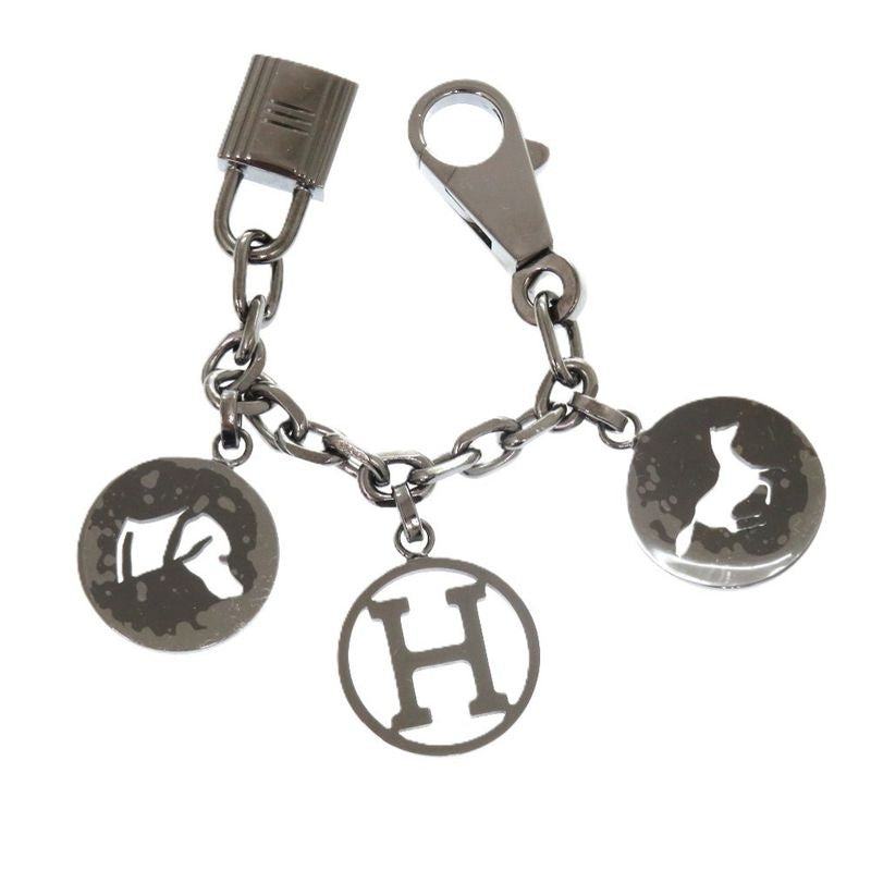 Hermes Bull Lock Amulet 4 Cadenas Horse H Dog Metal Ruthenium Hardware Silver