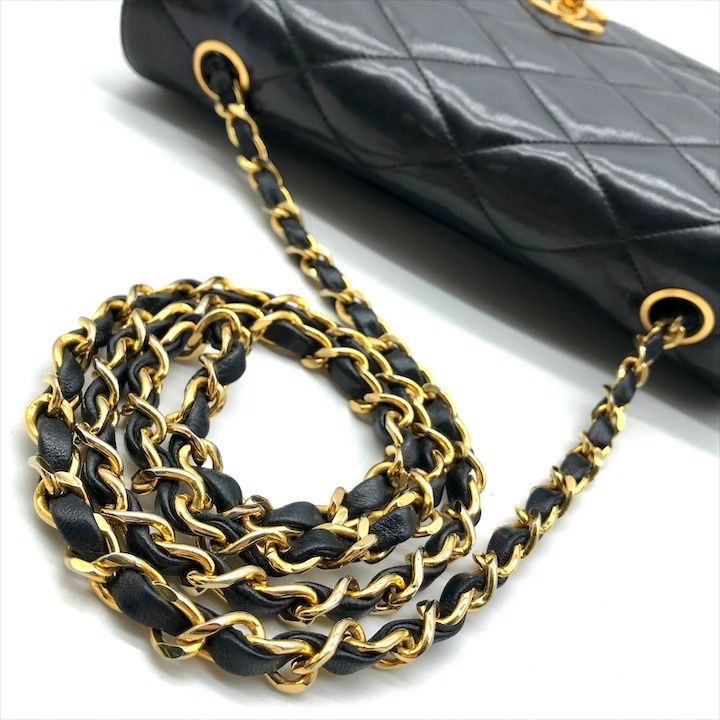 Chanel CC Logo Quilted Lambskin Turnlock Chain Shoulder Bag Black